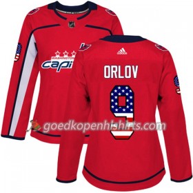 Washington Capitals Dmitry Orlov 9 Adidas 2017-2018 Rood USA Flag Fashion Authentic Shirt - Dames